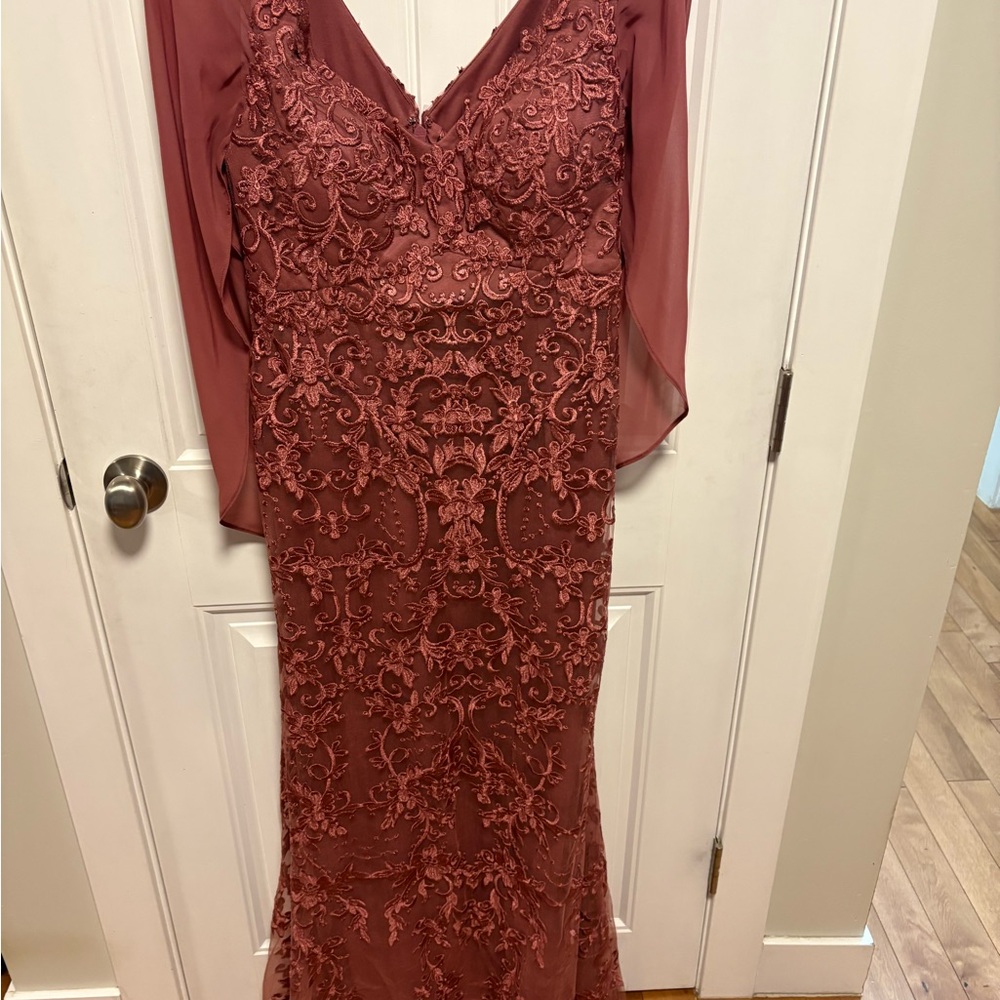 Azazie Long Sleeve Lace Dress - Deep Rust